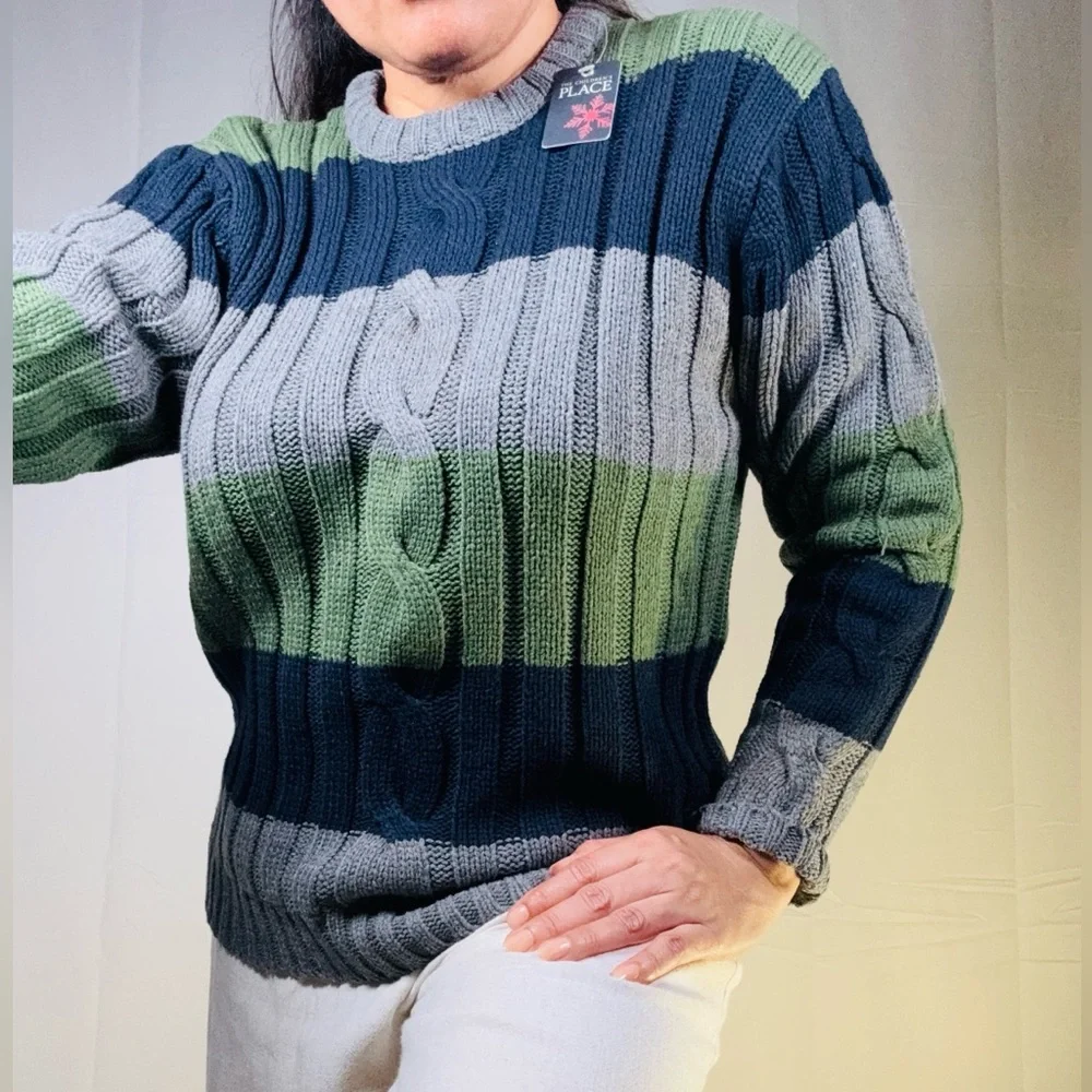 The Children's Place Navy and Olive Crewneck Sweater - Picture 3 of 8